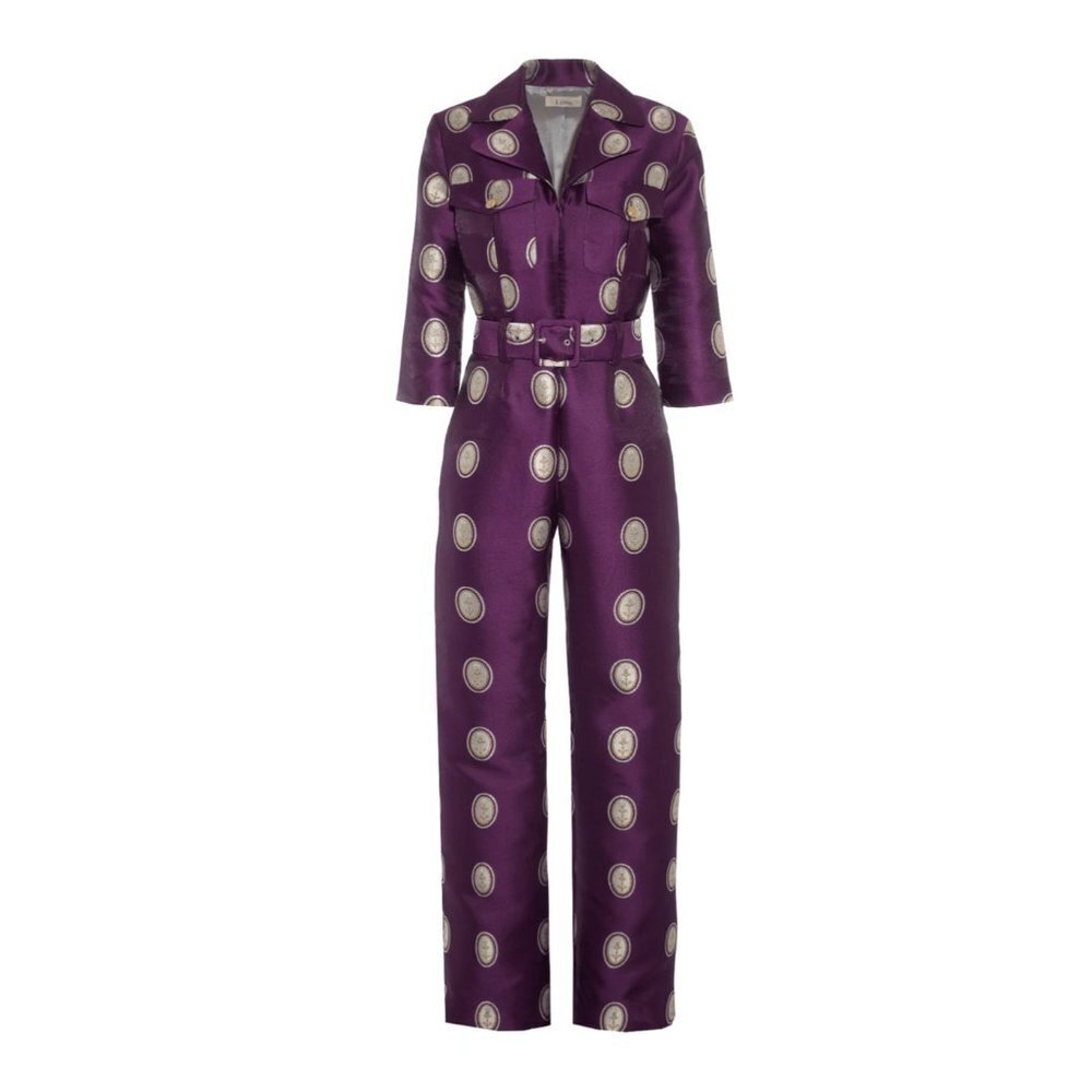 LISOU Jade Dark Purple Cameo Silk Jacquard Jumpsuit SIZE 6 - Picture 3 of 16